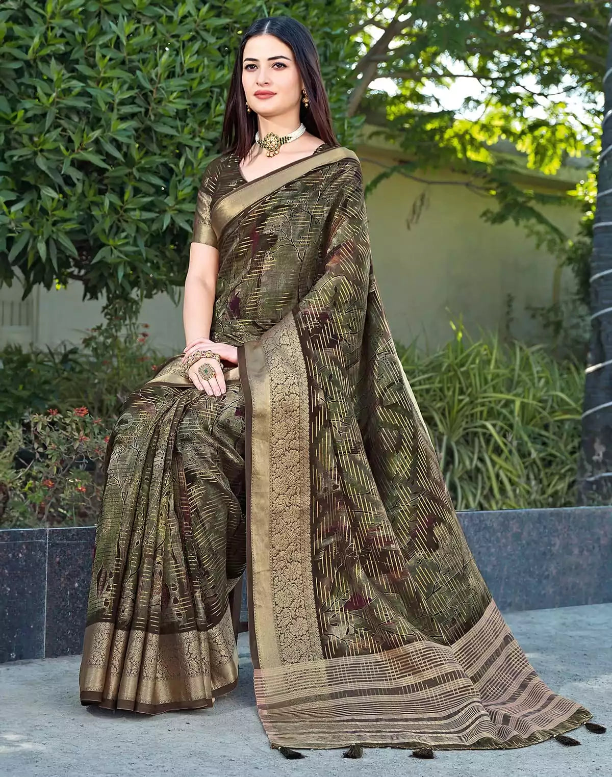 Image of Mehendi Green Dola Silk Saree