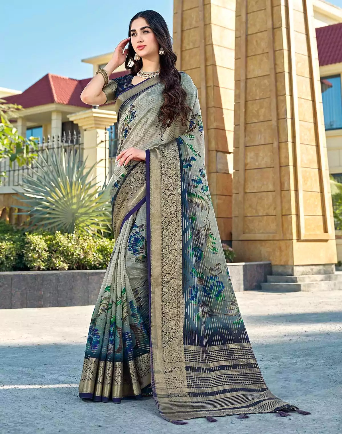 Image of Light Green Dola Silk Designer Saree