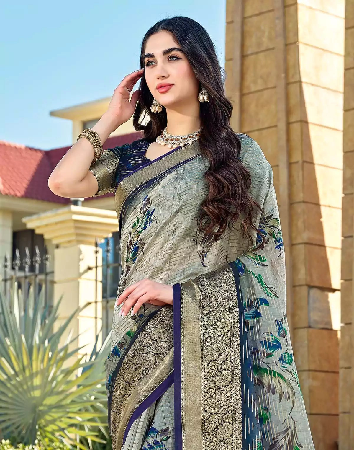 Image of Light Green Dola Silk Designer Saree