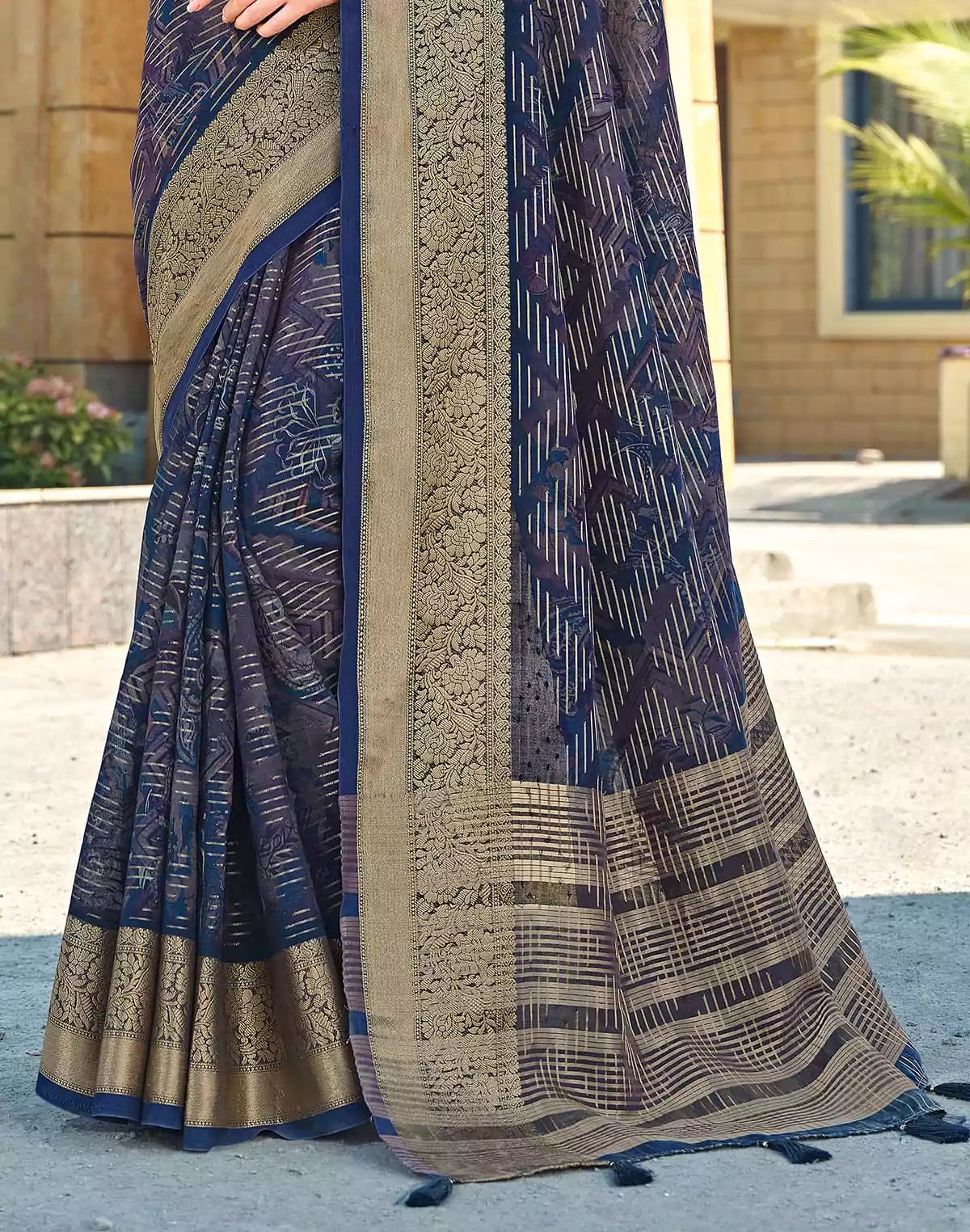 Image of Beautiful Navy Blue Coloured Dola Silk Fancy Saree