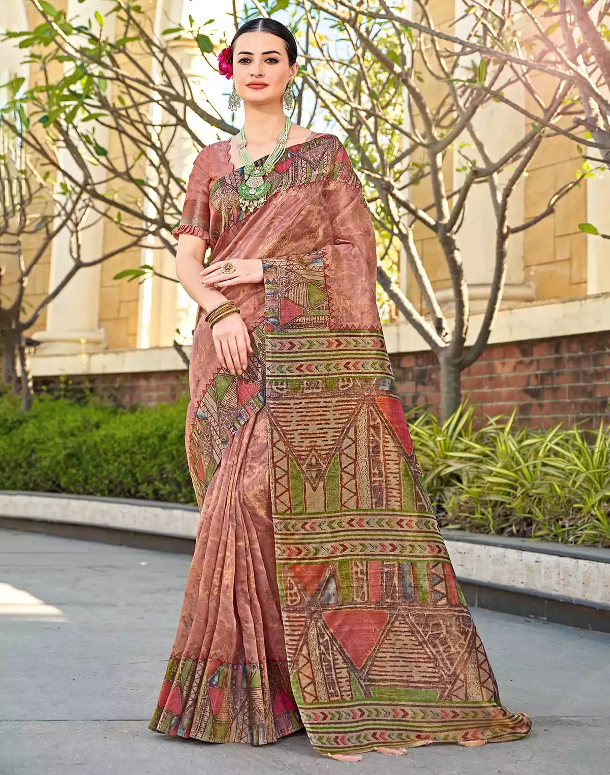 Image of Peach Zari Woven Tissue Saree