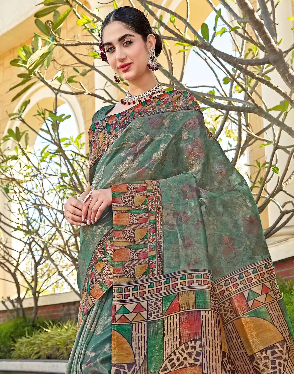 Image of Elegant Digital Print Tissue Saree