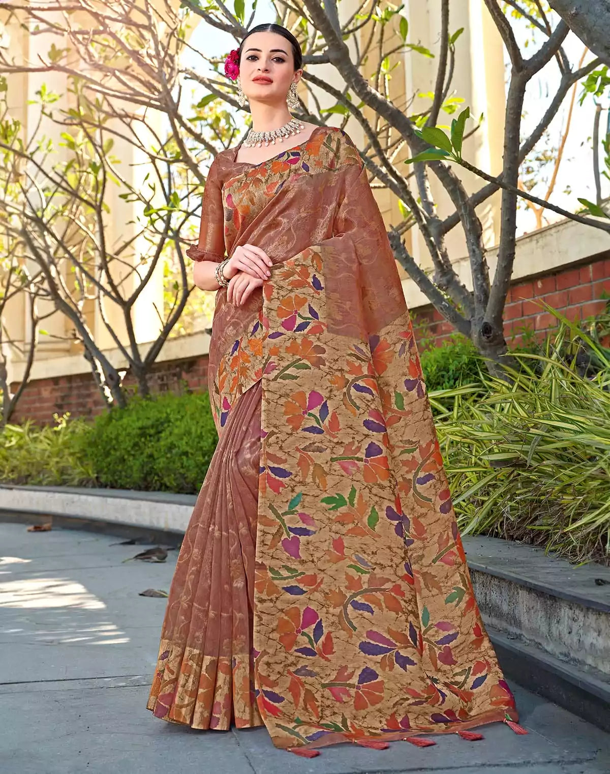 Image of Tissue digital print Light Orange Saree