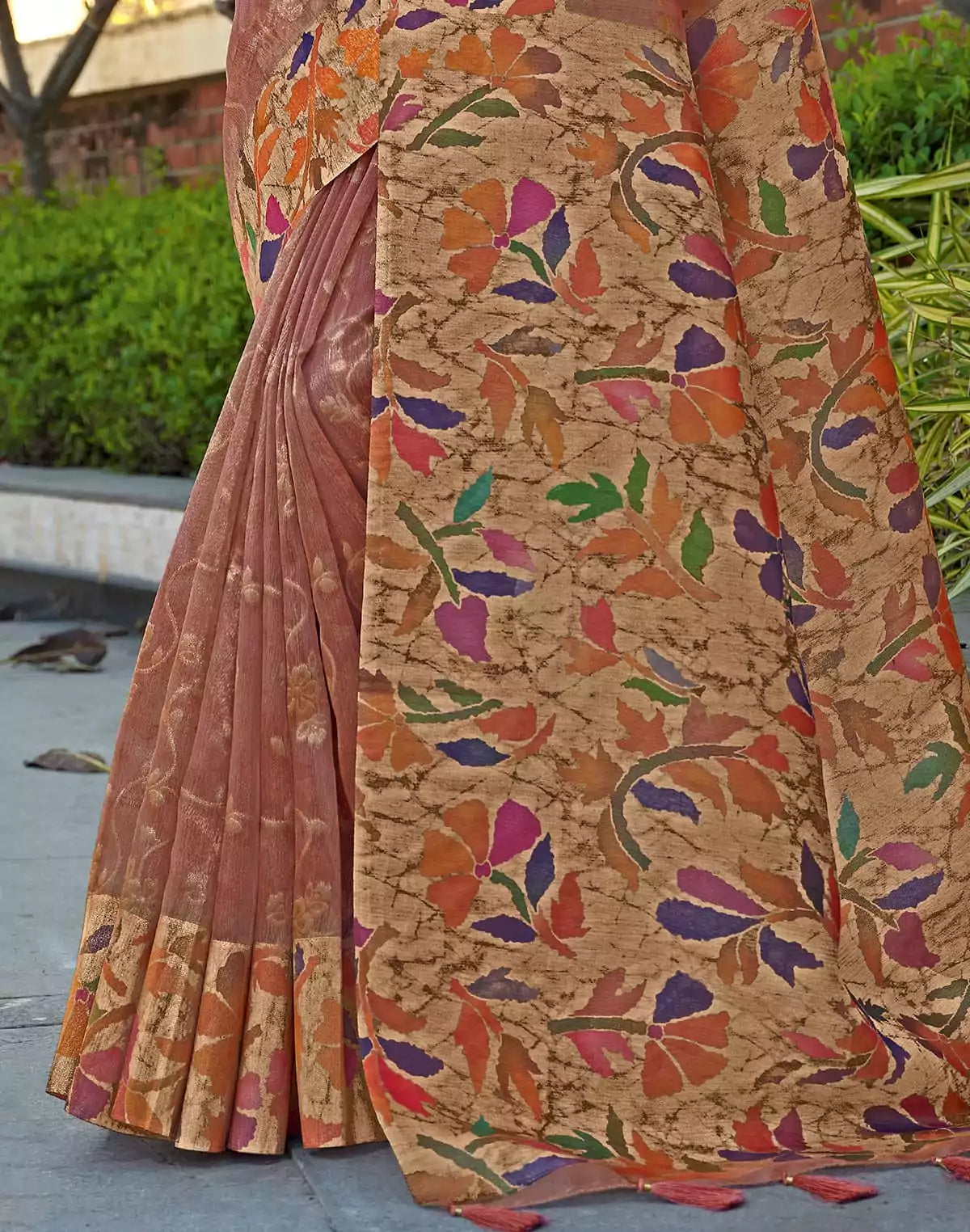 Image of Tissue digital print Light Orange Saree