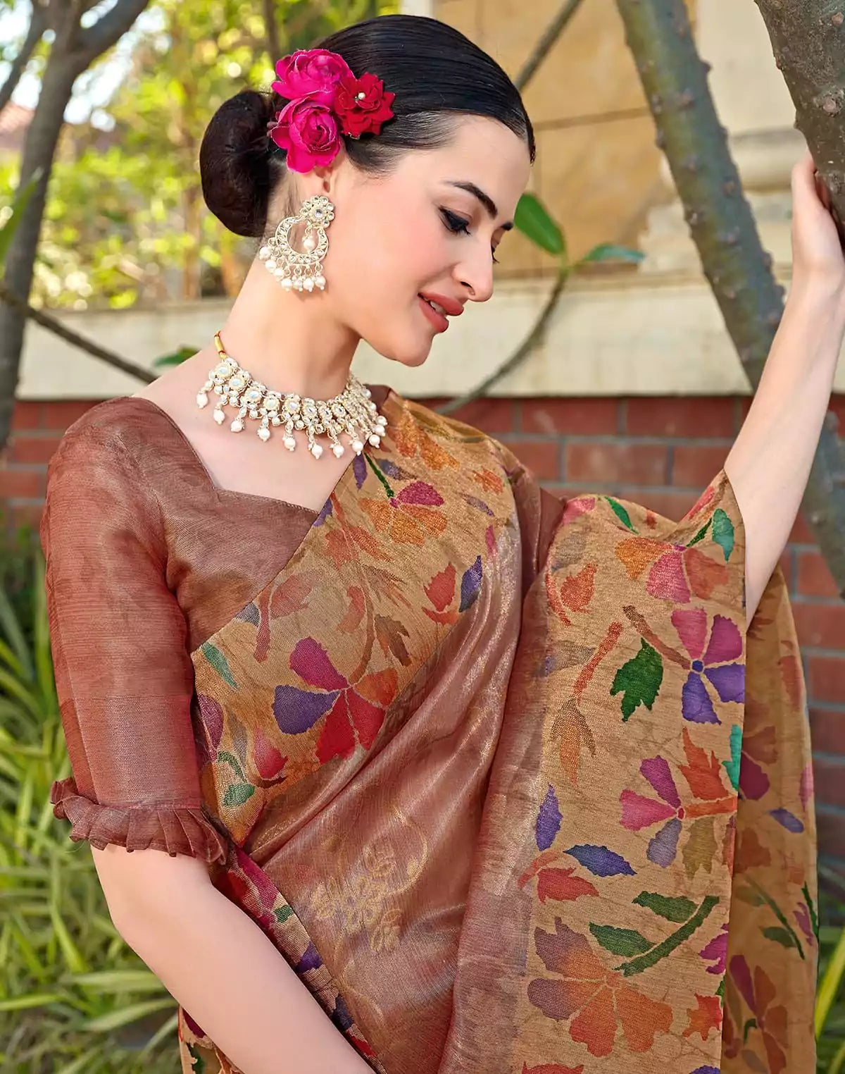 Image of Tissue digital print Light Orange Saree