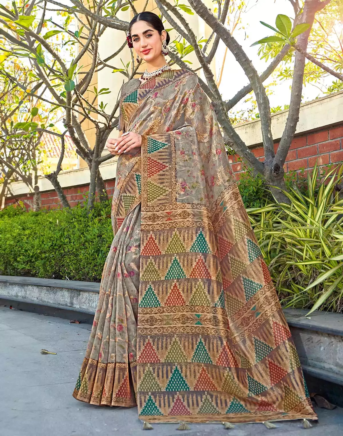 Image of Digital Printed Grey Tissue Saree