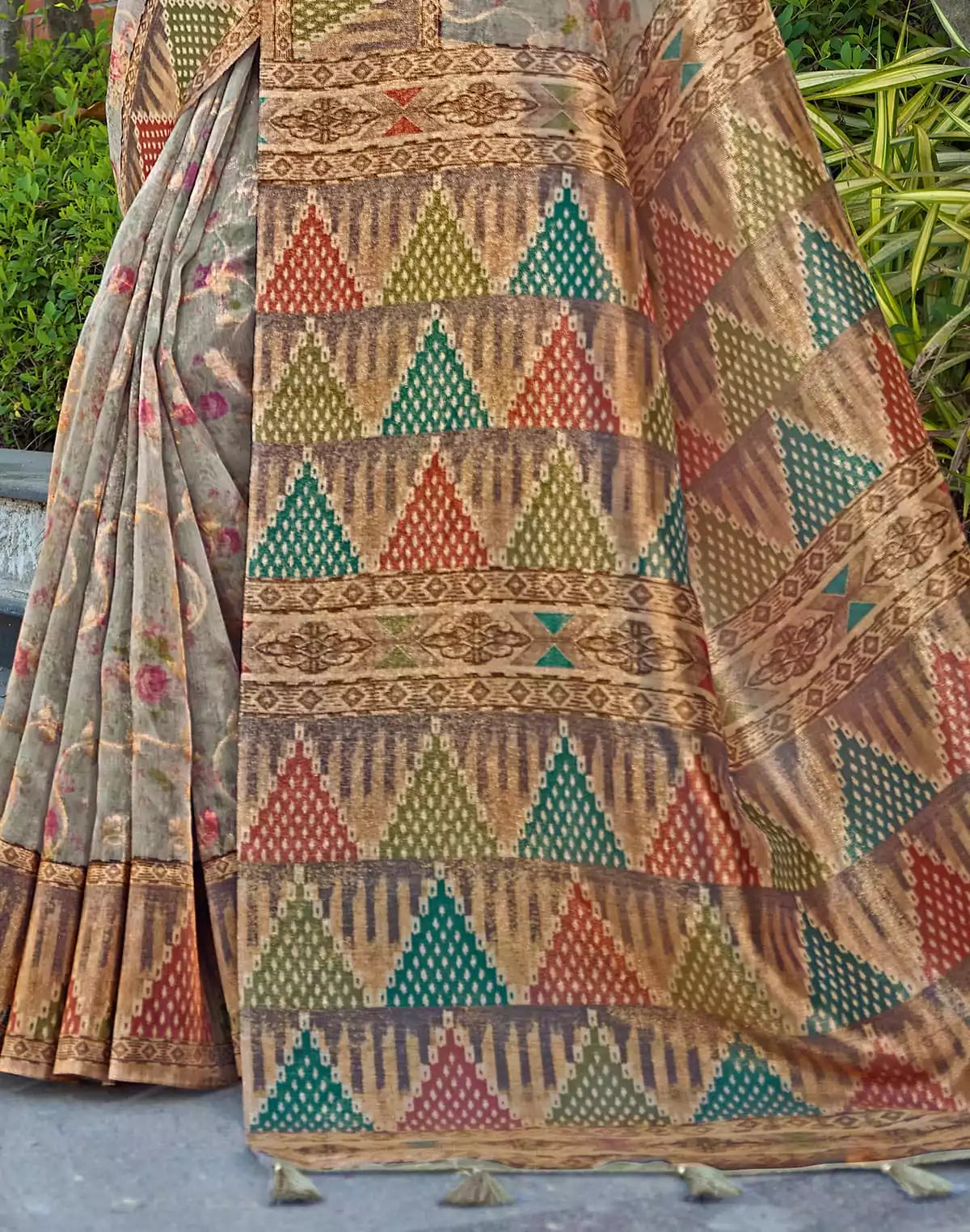 Image of Digital Printed Grey Tissue Saree