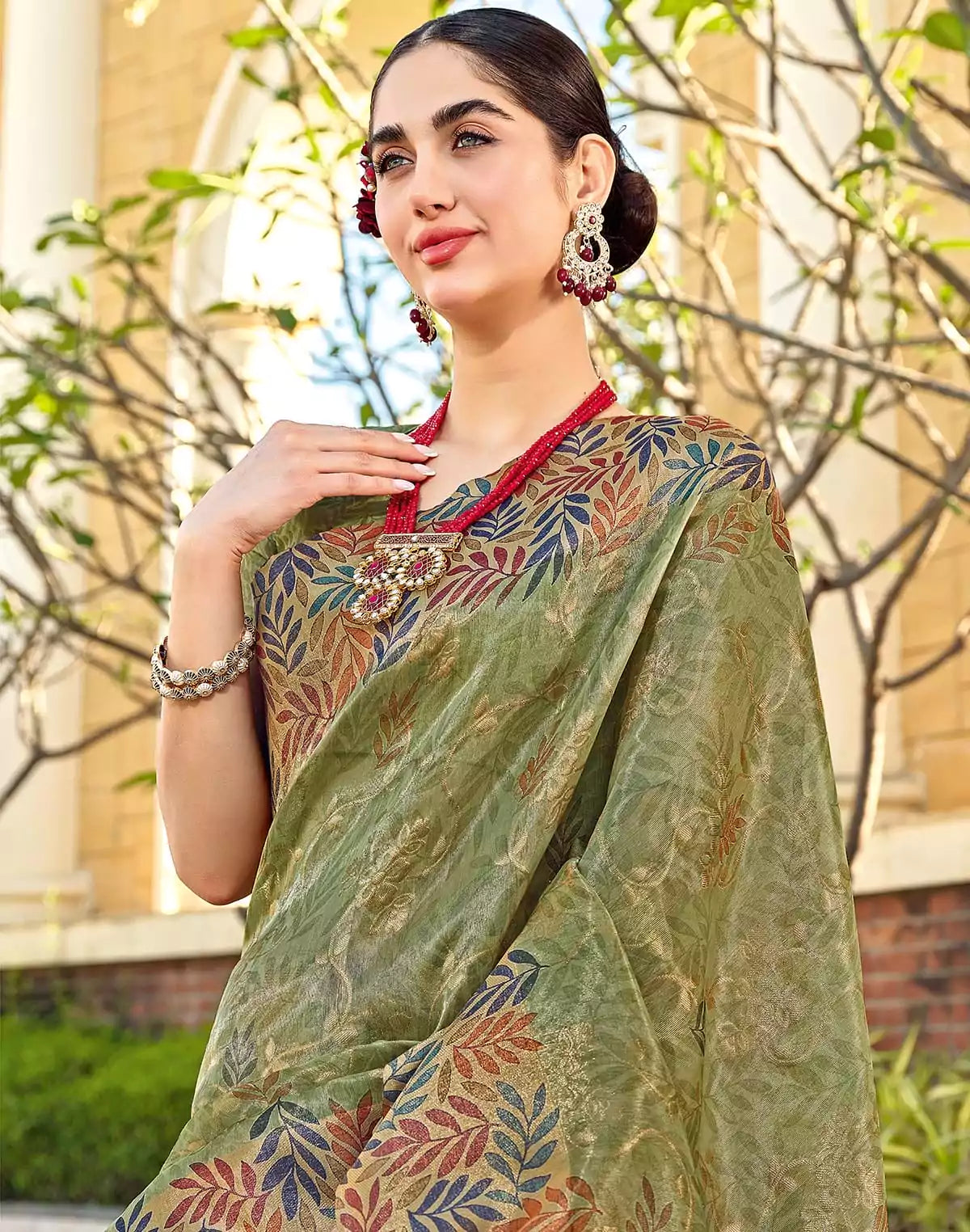 Image of Green Tissue Party Wear Saree