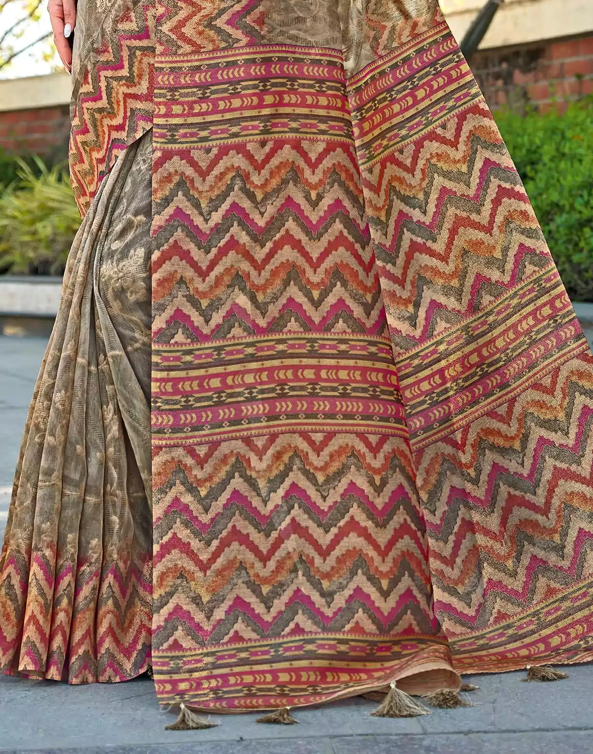 Image of Light Brown Tissue Designer Saree
