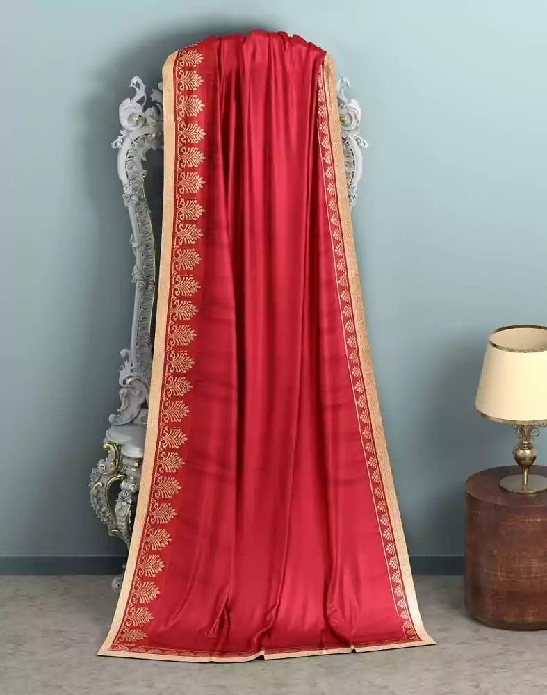 Image of Red Coloured Plain Crape Saree