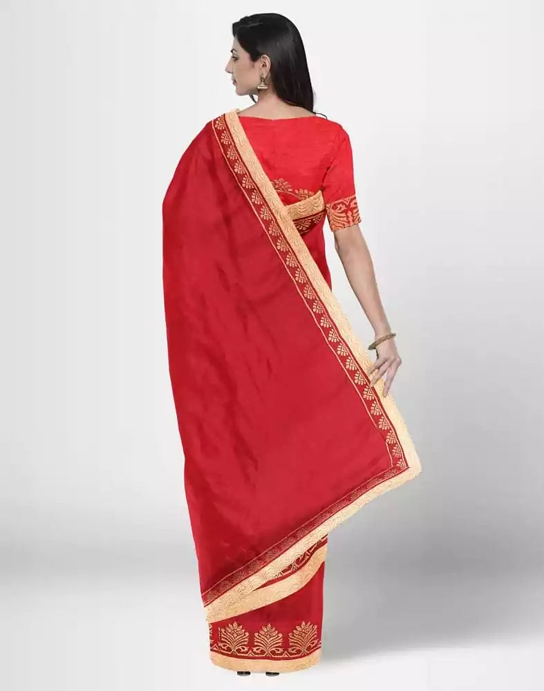 Image of Red Coloured Plain Crape Saree