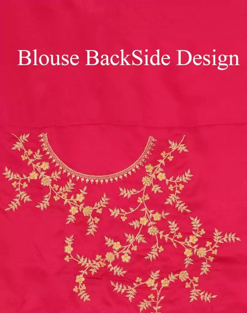 Image of Yellow Floral Embroidery work Raw Silk Saree