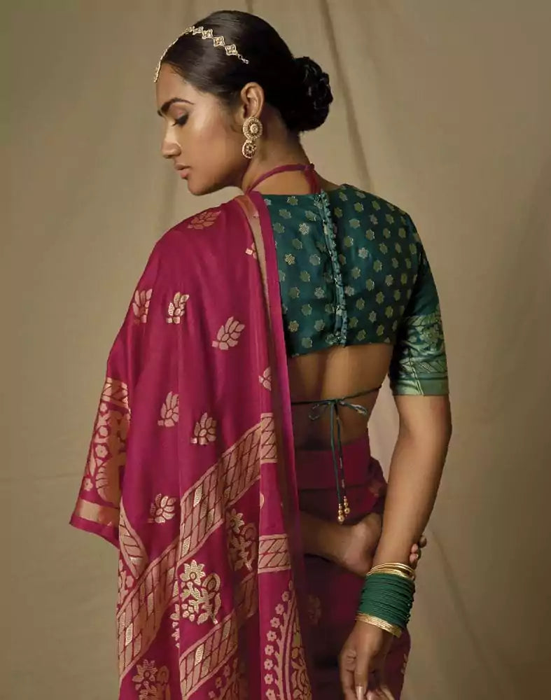 Image of Magenta Floral Soft Brasso Saree