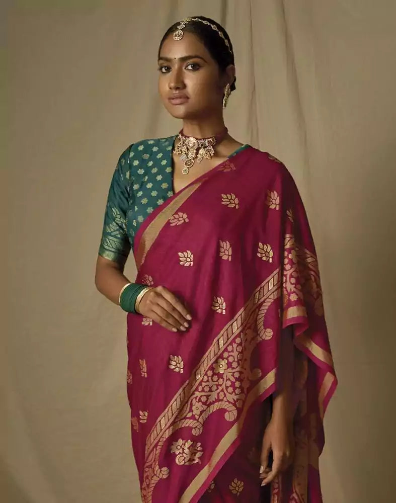 Image of Magenta Floral Soft Brasso Saree