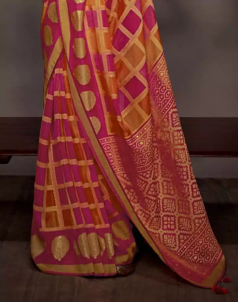 Image of Orange Coloured Soft Brasso Saree