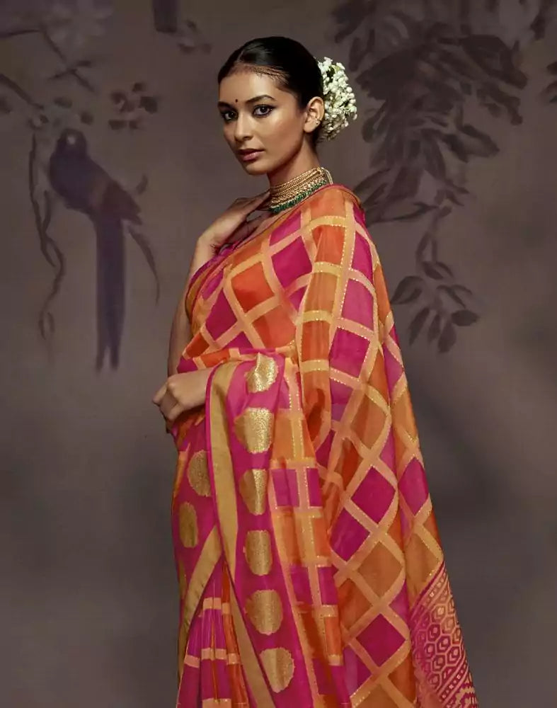 Image of Orange Coloured Soft Brasso Saree