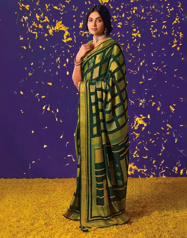 Image of Green Coloured Geometric Soft Brasso Saree