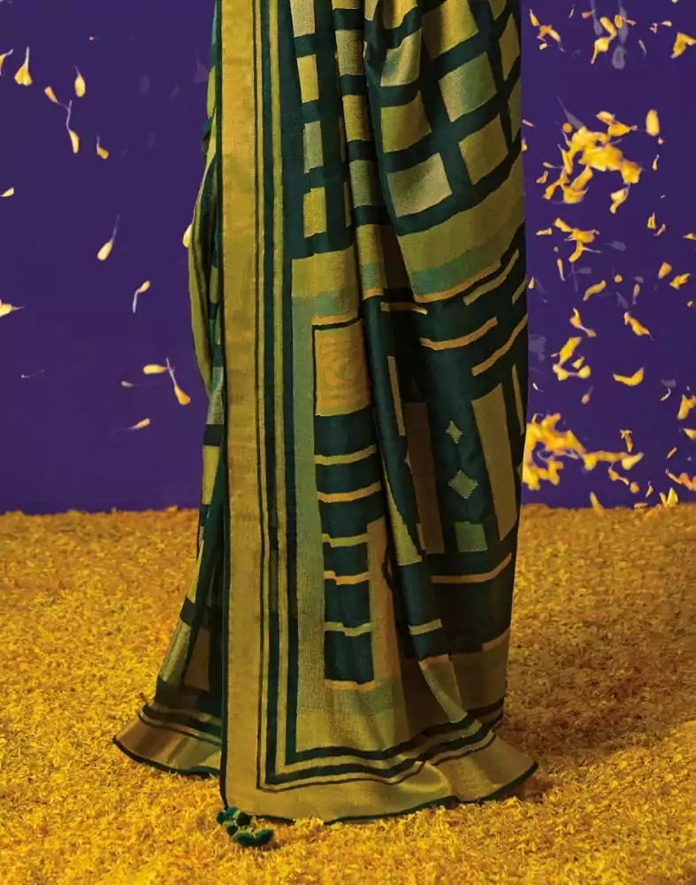 Image of Green Coloured Geometric Soft Brasso Saree