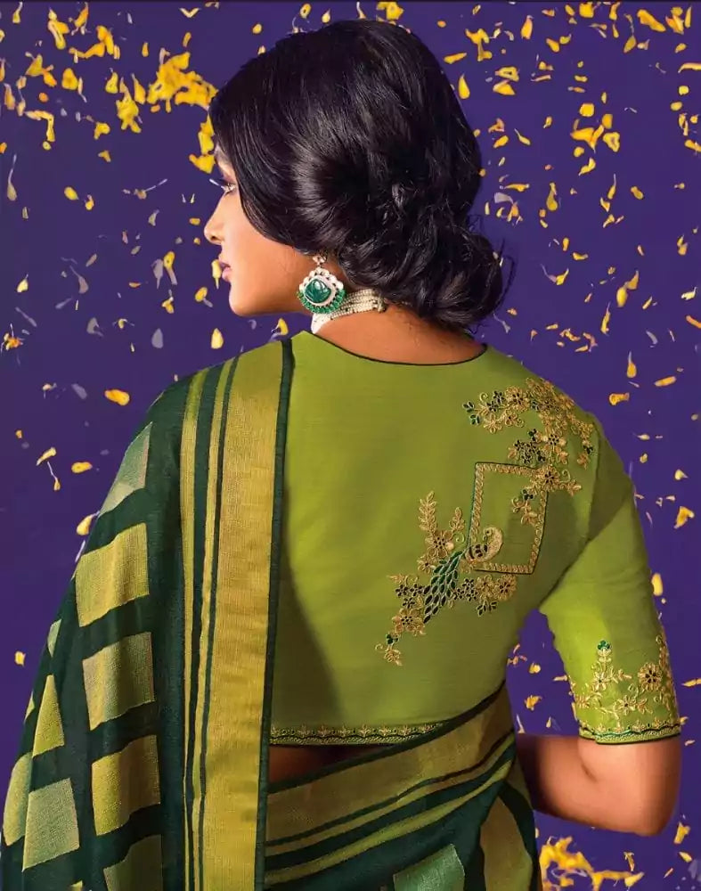 Image of Green Coloured Geometric Soft Brasso Saree