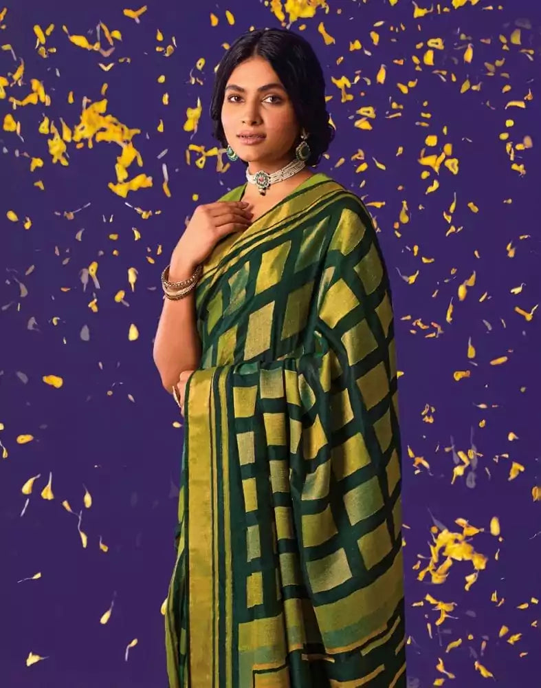 Image of Green Coloured Geometric Soft Brasso Saree