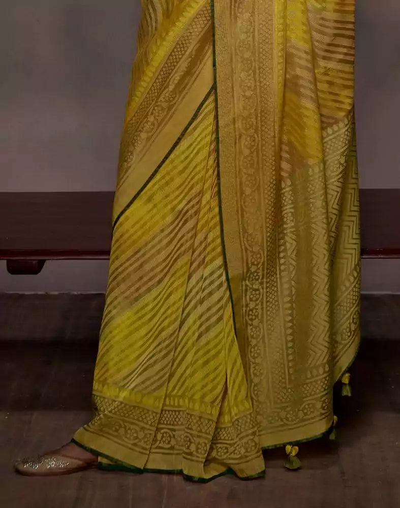 Image of Light Green Stripes Pattern Soft Brasso Saree