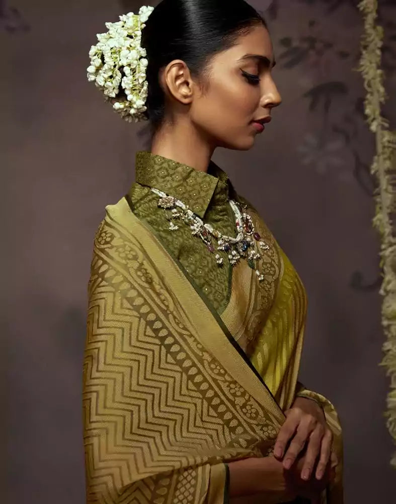 Image of Light Green Stripes Pattern Soft Brasso Saree