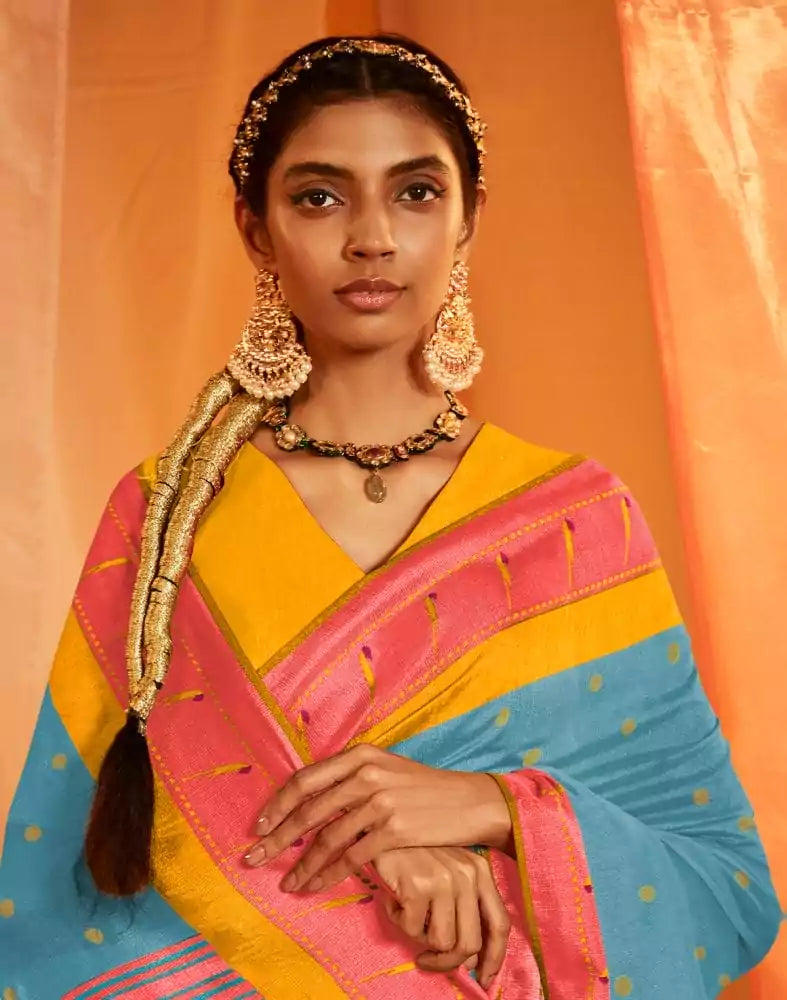 Image of Sky Blue Coloured Mica Print Chiffon Saree