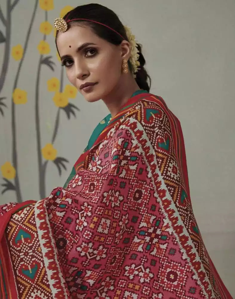 Image of Light Pink Ikat Print Patan Patola Saree