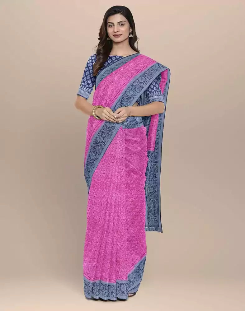 Image of Pink Colored Soft Silk Saree