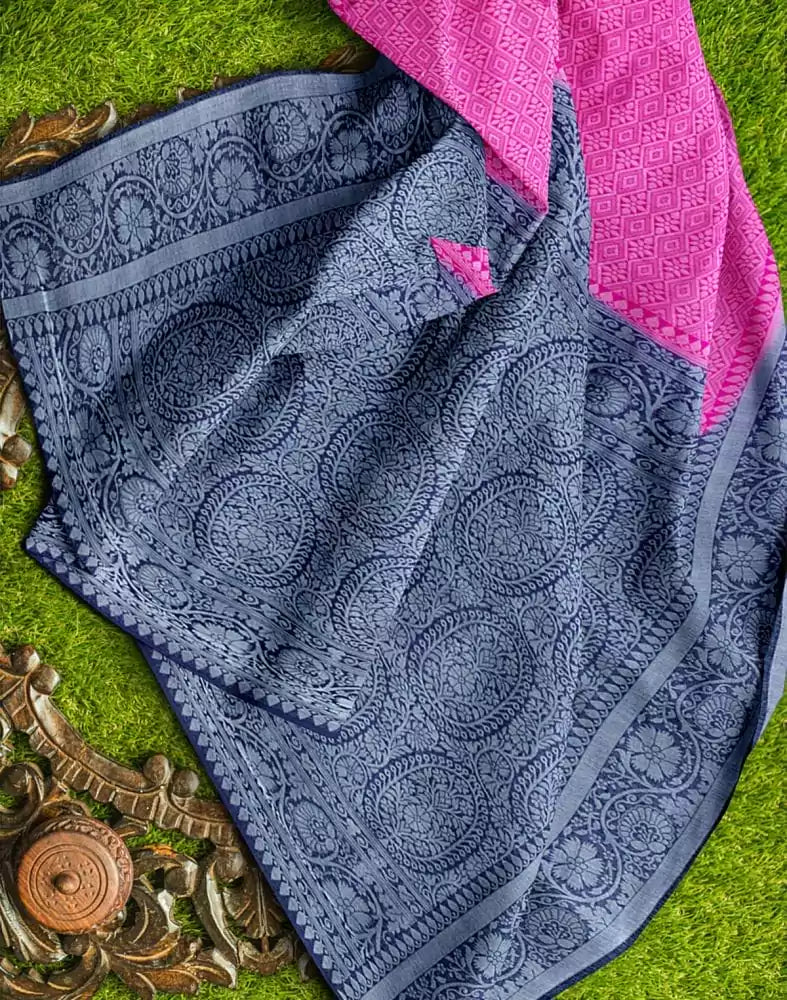 Image of Pink Colored Soft Silk Saree