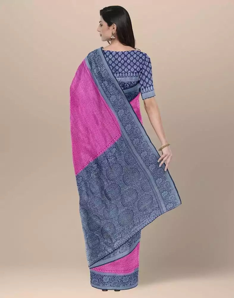 Image of Pink Colored Soft Silk Saree