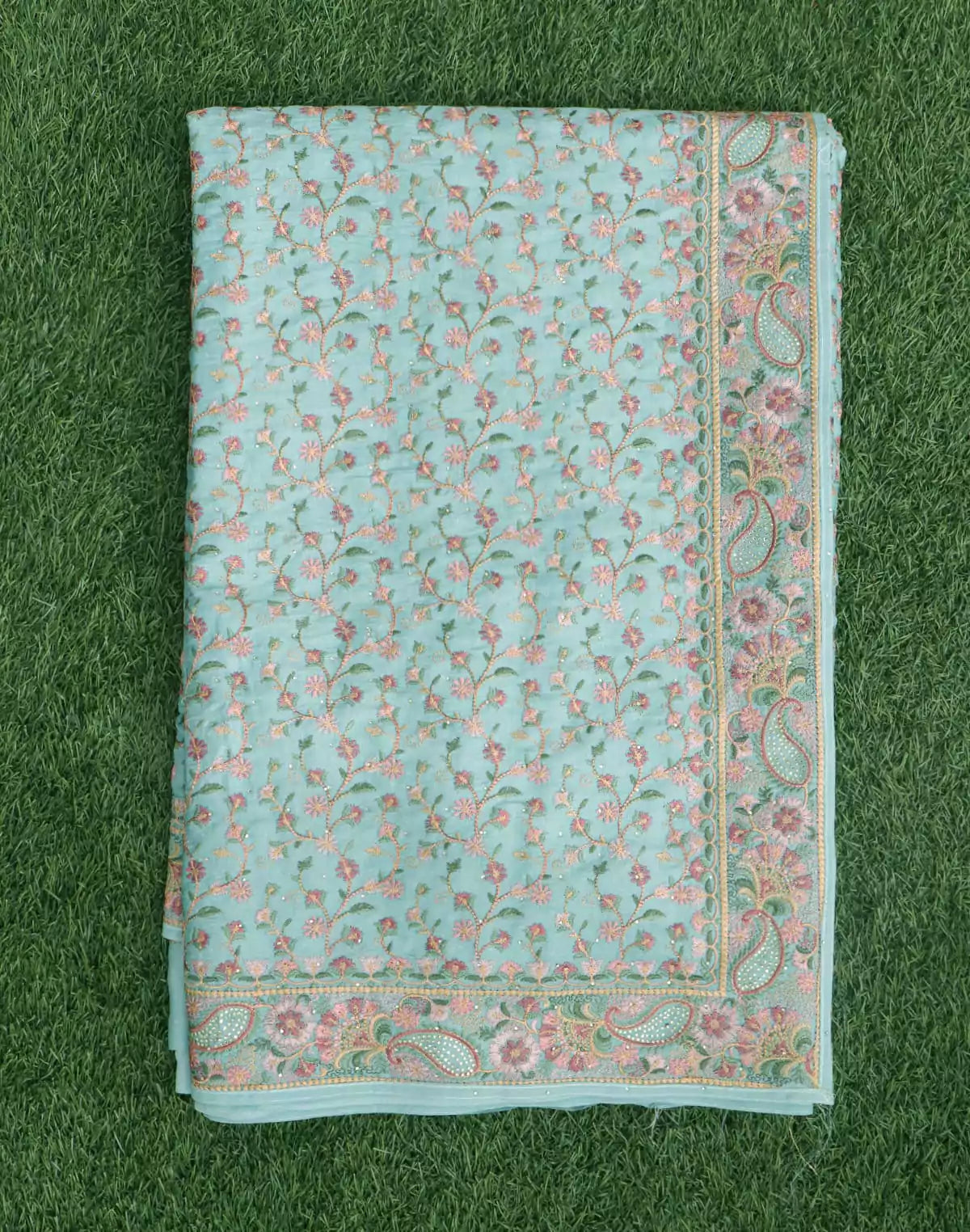 Image of All Over Heavy Embroidery work Raw Silk Saree