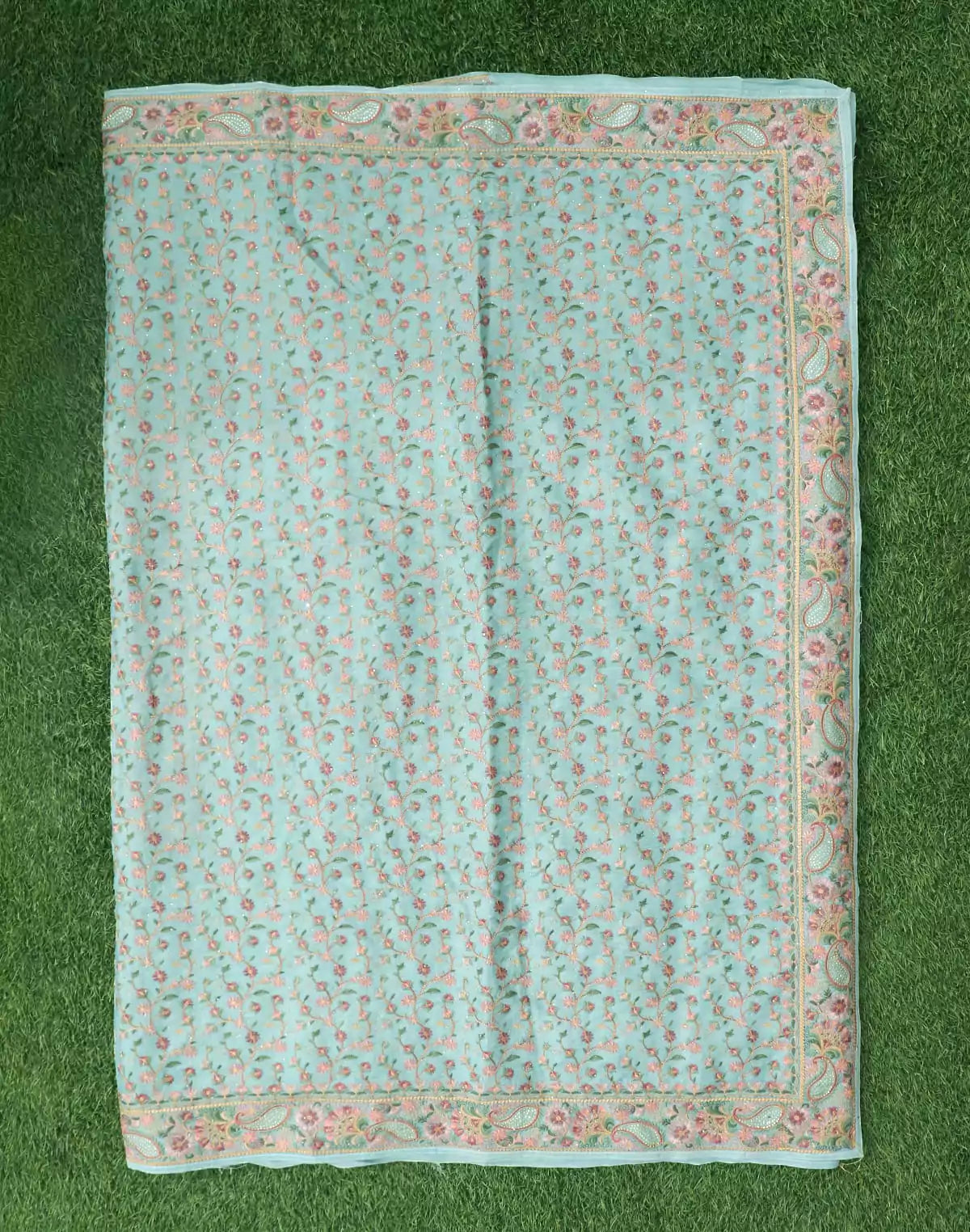 Image of All Over Heavy Embroidery work Raw Silk Saree