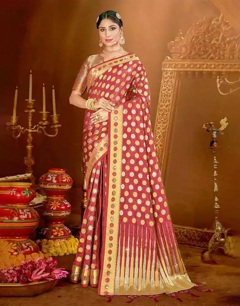 Image of Maroon Butta Stones Banaras Fancy Saree