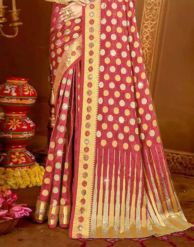 Image of Maroon Butta Stones Banaras Fancy Saree