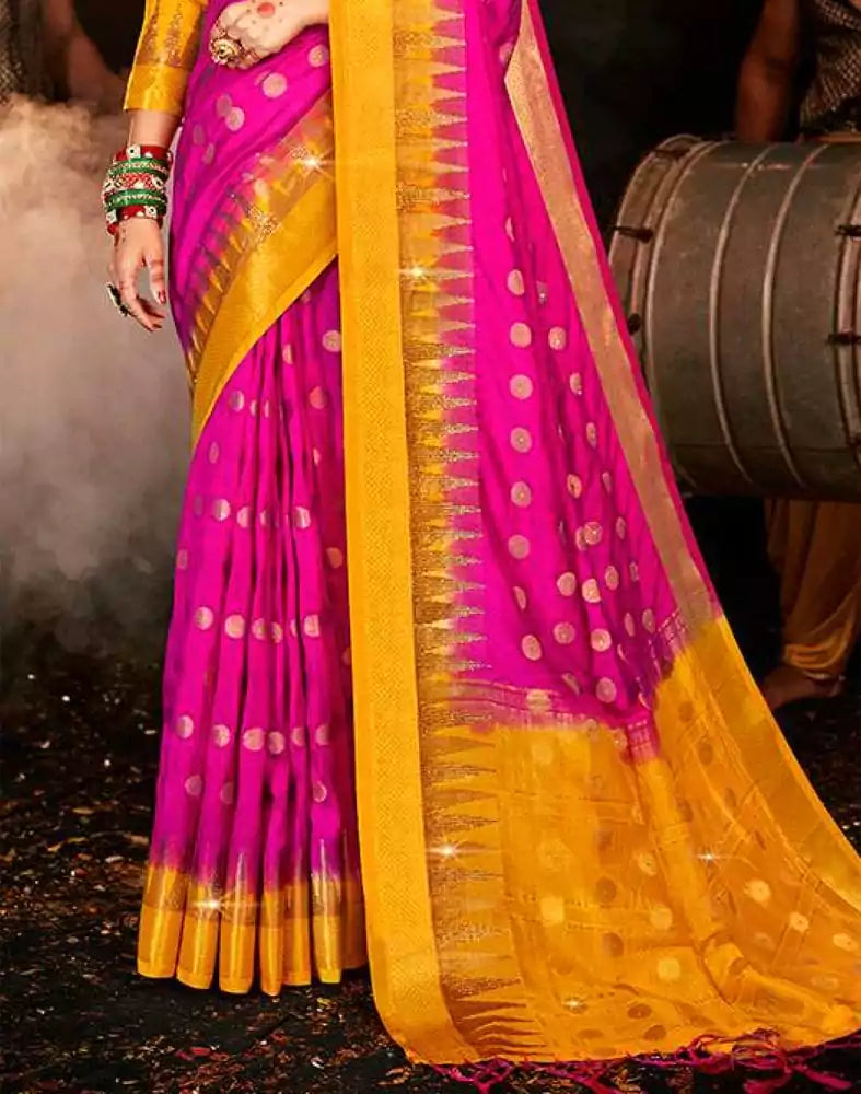 Image of Stones Work Pink Butta Banaras Fancy Saree