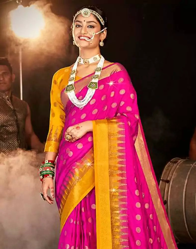 Image of Stones Work Pink Butta Banaras Fancy Saree