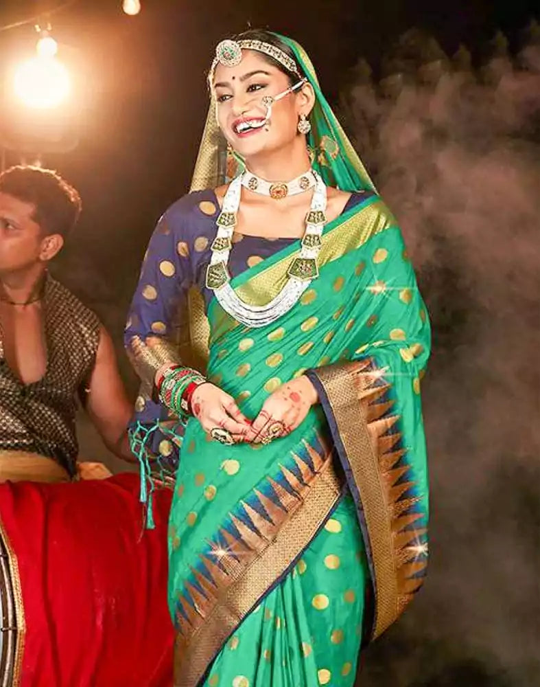 Image of Stones Work Green Coloured Butta Banaras Fancy Saree