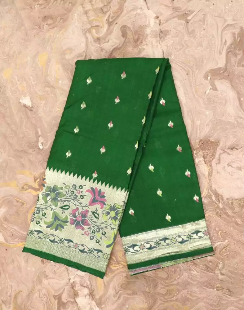 Image of Green Weave Semi Georgette Saree
