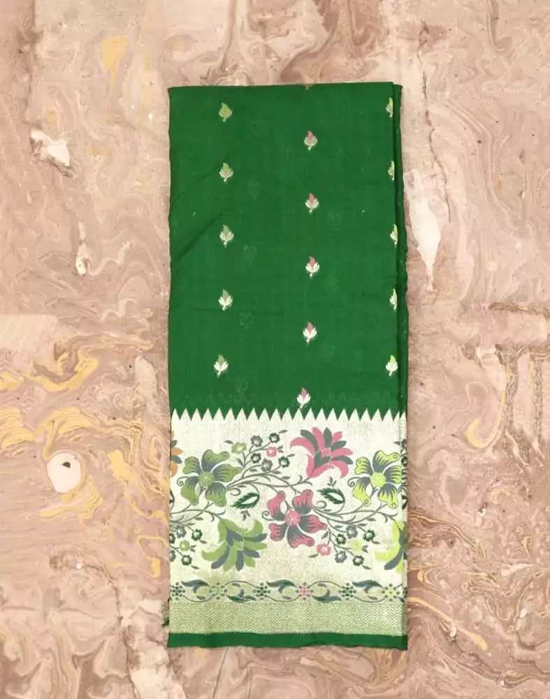 Image of Green Weave Semi Georgette Saree