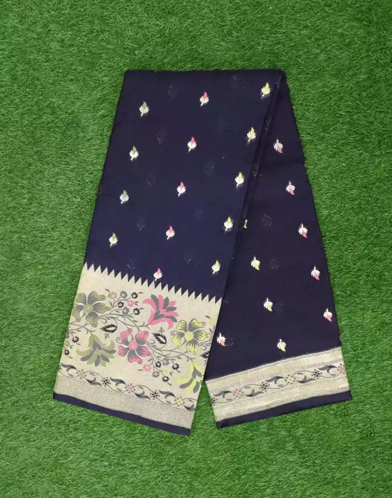 Image of Navy Blue Coloured Weave Semi Georgette Saree