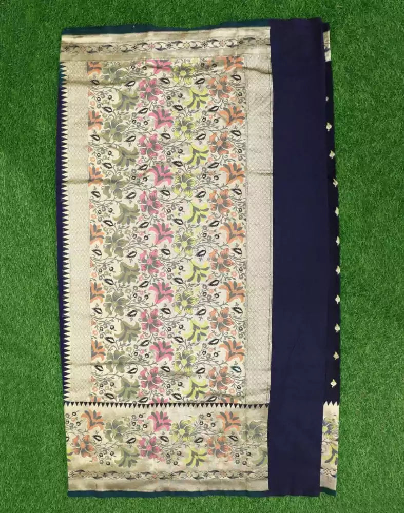 Image of Navy Blue Coloured Weave Semi Georgette Saree