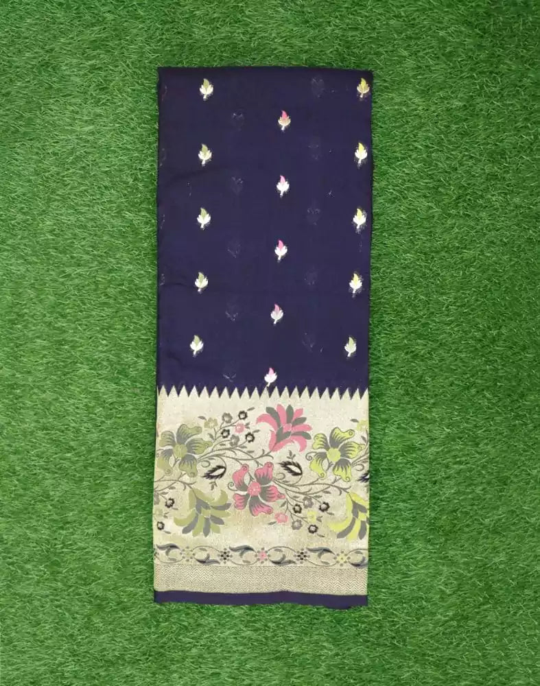 Image of Navy Blue Coloured Weave Semi Georgette Saree