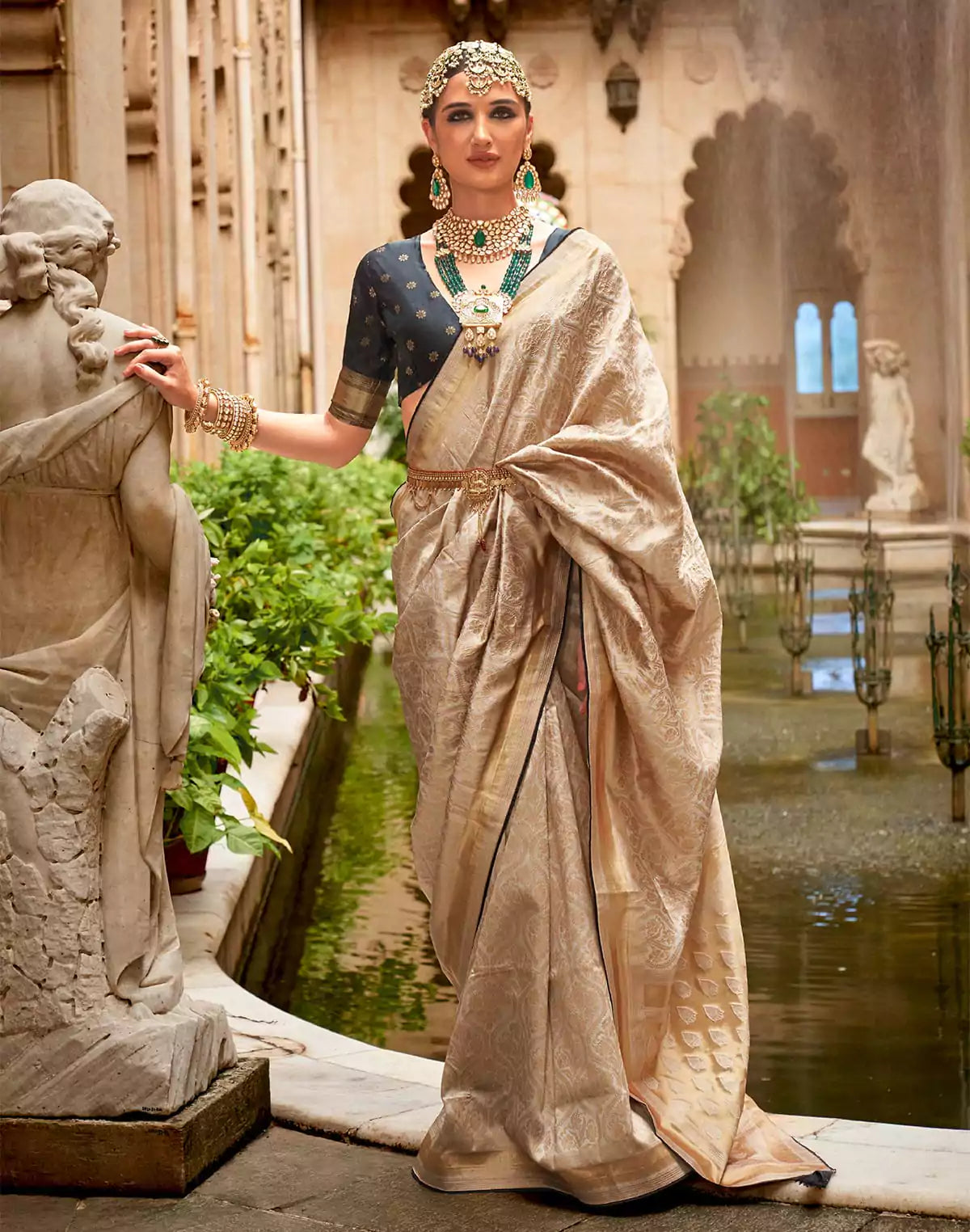 Image of Beige Woven design Banaras Patola Silk Saree