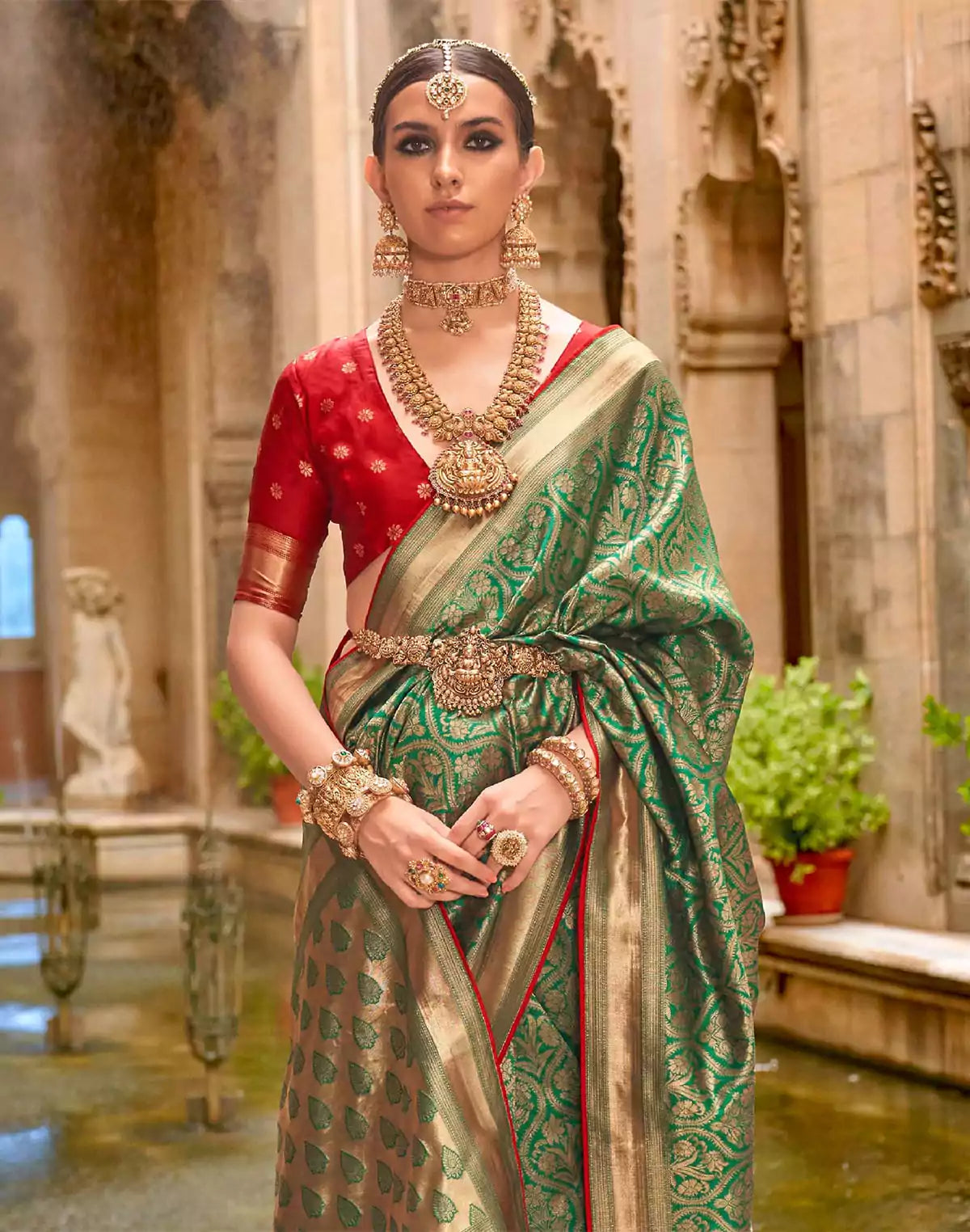 Image of Sea Green Floral design Banaras Patola Silk Saree