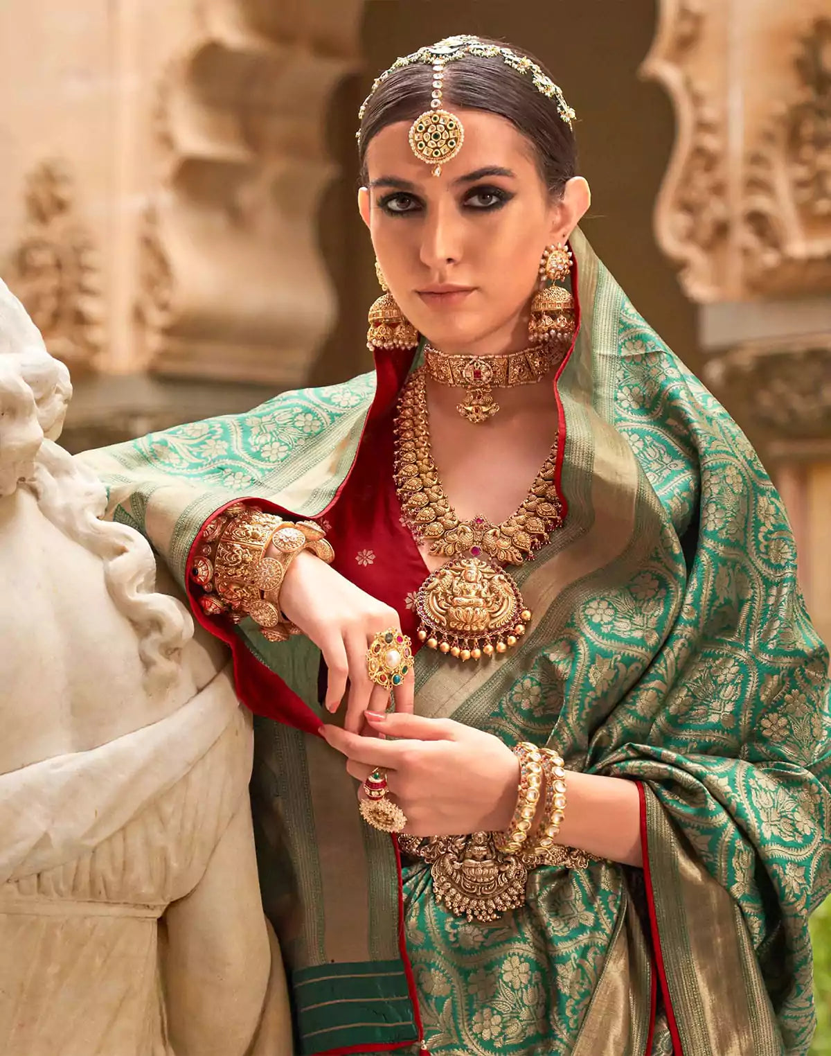 Image of Sea Green Floral design Banaras Patola Silk Saree