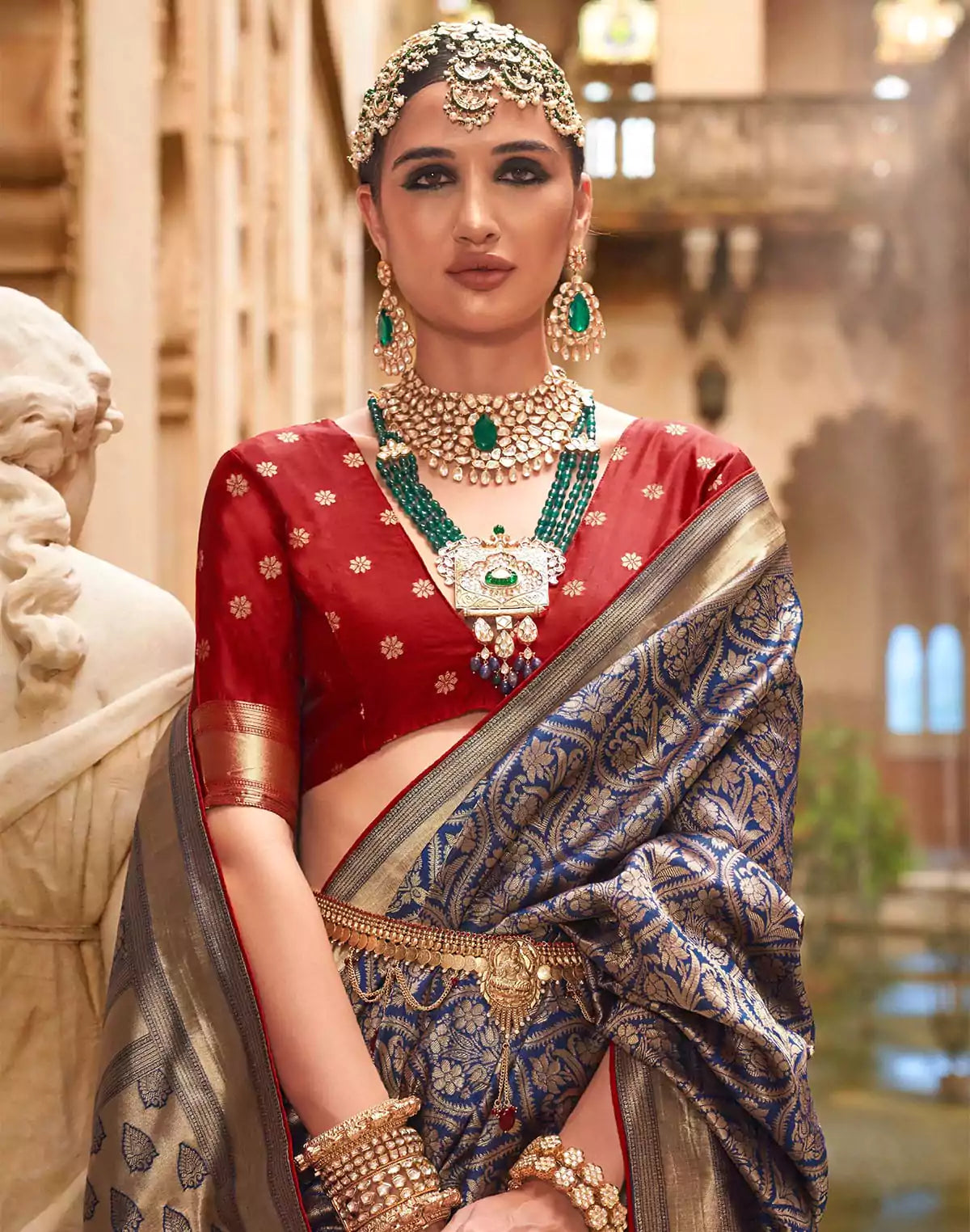 Image of Navy Blue Banaras Patola Silk Fancy Saree