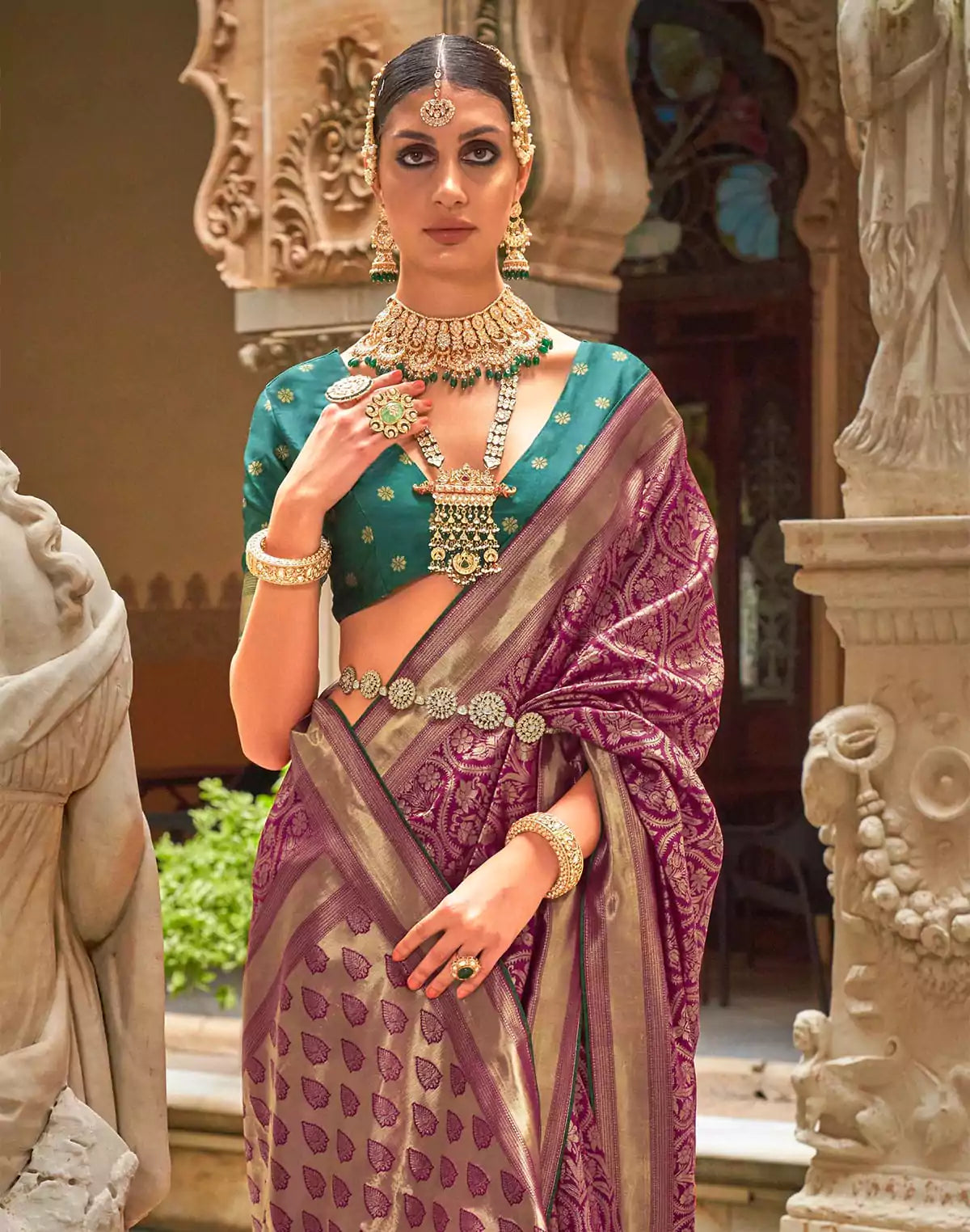 Image of Purple Floral Banaras Patola Silk Saree
