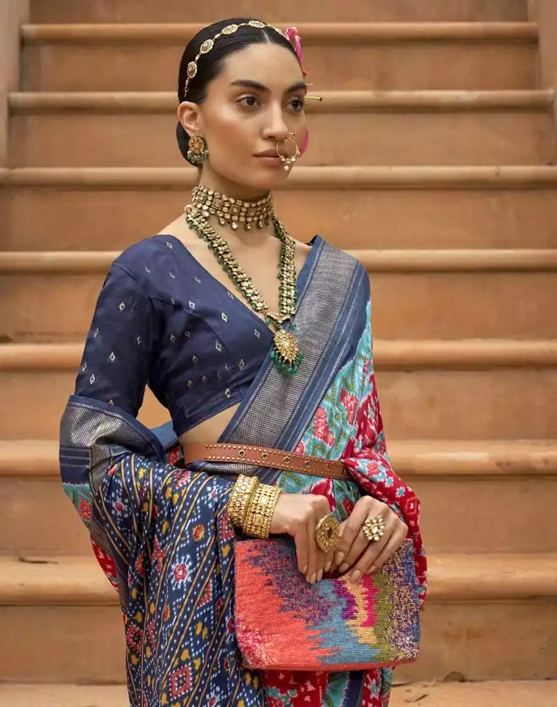 Image of Cherry Red Ikat Patola Fabric Saree