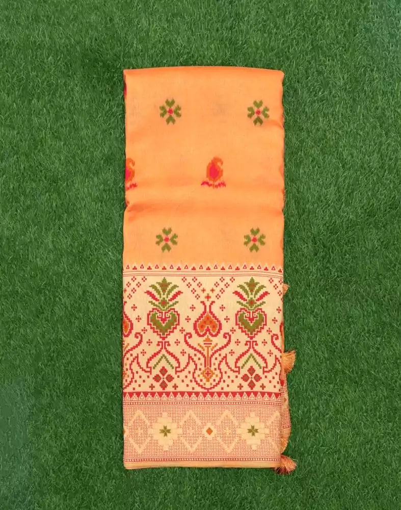 Image of Orange Paisley Weave Chiniya Silk Saree